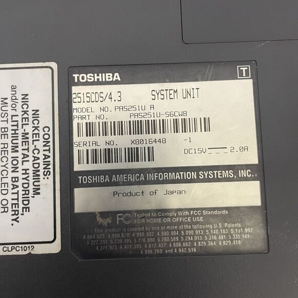Vintage Toshiba Satellite 2515CDS Laptop Notebook - For Parts/Repair - Picture 6 of 11